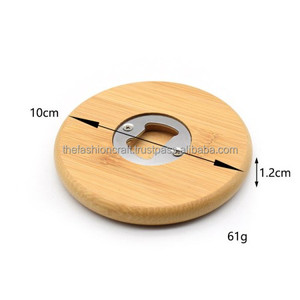 Décapsuleur en bois DIY rond avec aimant de réfrigérateur et sous-verre décoratif pour cadeaux de mariage et de fête - Product Image 1