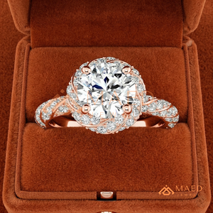 <b>Rose</b> Gold Round Cut Moissanite/Diamond Engagement Ring for Women, Halo Ring with Twisted <b>Infinity</b> Pave Diamond Band - Product Image 4