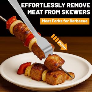 Professional Stainless Steel 6-Pack <b>BBQ</b> Skewer Meat Remover Forks Elegant Mess-Free Kebab Release Tools with Heat Resistance - Product Image 2