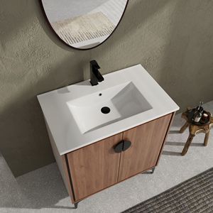 Mobile bagno freestanding da 30 pollici con 2 ante in legno ingegnerizzato e lavabo - Mobili bagno moderni - Product Image 1