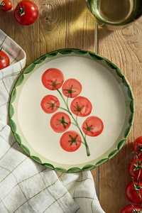 Round <b>Ceramic</b> Flat <b>Plate</b> Handmade Minimalist Design Blue Rim Speckled Finish Dinnerware Set - Product Image 3
