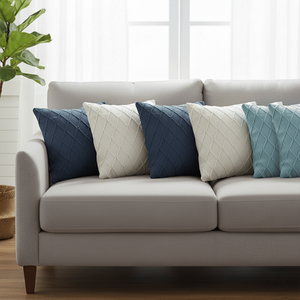 SOGA Juego de 6 fundas de cojín de punto de diamante de 45 cm, color crema, azul marino y azul cielo - Product Image 3