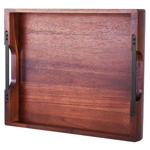 Vassoio da portata in legno di acacia con manici, rustico e decorativo, per colazione a letto, tavola da esterno, esposizione su tavolino da caffè interno - Product Image 3