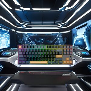 Bàn phím chơi game Ba chế độ đèn cầu vồng 88 phím có thể tùy chỉnh có dây + 2.4G + BT màu xanh chuyển đổi tất cả các phím Chống ma - Product Image 5