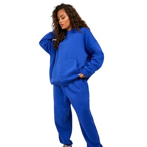 Tracksuit Women's Plus Size Cotton Fleece <b>Brushed</b> <b>Back</b> Heavyweight Drop Shoulder Loose Hoodie & Sweatpants Woman Sweatsuits OEM - Product Image 1