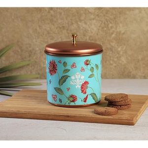 Turquoise Floral copper Food <b>Container</b> With Lid Round Bohemian Design <b>Storage</b> Jar <b>For</b> <b>Kitchen</b> Use - Product Image 1