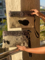 Pochette en cuir taillée à la main sculpture en cuir véritable pochette portefeuille en cuir occidental portefeuille unique et élégant pour les femmes