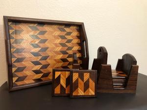 Plateau de service en bois de noyer pour table basse et chariot de bar, idéal pour la cuisine et le bureau, finition laquée, motif horizontal - Product Image 5