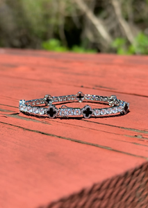 925 <b>Silver</b> Moissanite Clover <b>Bracelet</b> Diamond Tennis Chain Luxury Womens Elegant Black Flower Charm <b>Adjustable</b> Jewelry - Product Image 6