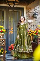 Completo Set Anarkali Sharara in Seta Croccante con Ricami Multicolore di Paillettes, Taglie dal 34 al 46, Alta Qualità, Catalogo all'Ingrosso