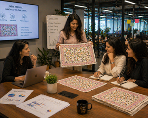 Ensemble de sets de table élégants en coton blanc imprimé au bloc Butti rose, qualité export, décoration de salle à manger, chef-d'œuvre fait main - Product Image 6
