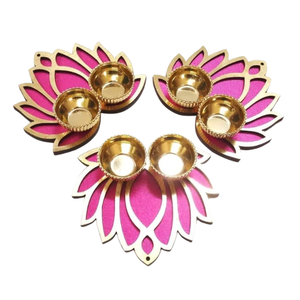 Wholesale Indian Traditional Lotus Shape <b>Tea</b> <b>Light</b> Holder Wooden Decorative Diya for Diwali Wedding Mehendi Return Gift Set - Product Image 2