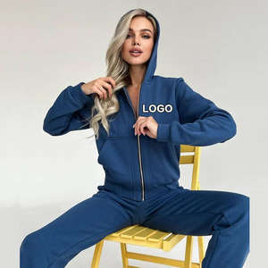 Ensemble de survêtement d'hiver pour femmes grande taille, couleur unie, sweat-shirt 100% coton avec pantalon de jogging deux pièces - Product Image 1