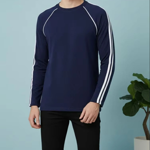 T-shirt à manches courtes en coton 100% pour homme SOSH 4, col rond, rayé, séchage rapide, tricot interlock, poche poitrine, coupe classique - Product Image 1