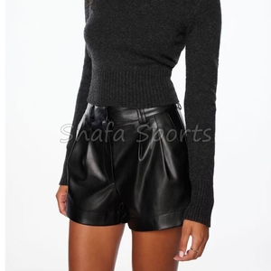 Shorts de Cuero para Mujer, Estilo Biker, Cintura Elástica, Bolsillos, Transpirables, Secado Rápido, Casuales, de Alta Calidad, Personalizables - Product Image 3