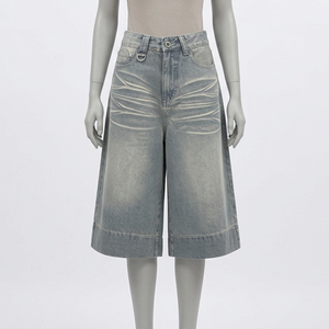 Custom New Type Design 100% Cotton Mid Waist Eco-Friendly Solid Canvas Anti-Wrinkle Elastic Waist Vintage Washed Denim Shorts - Product Image 6