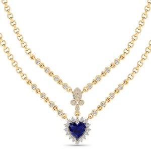 REYES - Collar con Colgante de Zafiro Azul en Forma de Corazón de 3.5 Quilates, Oro de 14K, Certificado GRA, Collares de Moissanita, Joyería Fina para Mujer - Product Image 2