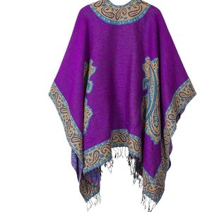 Women's Retro Style Vintage Pattern Tassel Poncho <b>Shawl</b> Cape <b>Wraps</b> For Women - Product Image 2