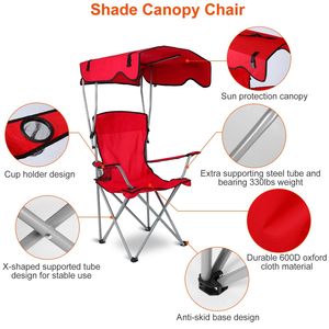 Sedia Pieghevole da Spiaggia con Tettoia, Capacità di Carico 330 LBS, Protezione Solare, Seduta Pieghevole da Campeggio e Giardino - Product Image 2