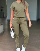 Women's Fashion Summer Solid Daily Wear High Quality Customizable 2-Piece Woven Fleece Casual Commuter Breathable Set