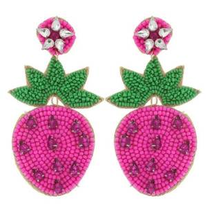 Boucles d'oreilles pendantes perlées roses, style bohème géométrique, en acier inoxydable fait main, pour cadeau de fête - Product Image 1