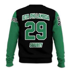 Veste universitaire personnalisée noire et vert émeraude Iota Phi Lambda, pull tricoté de la sororité Iota Phi Lambda - Product Image 6