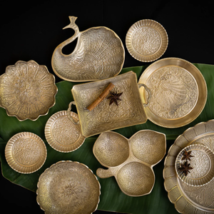 Classic Heritage Style Aluminum Serveware Set | Handcrafted Engraved Plates Trays and Bowls <b>Portable</b> & Oven Safe - Product Image 5