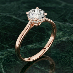 Bague de fiançailles en or rose plaqué diamant pour femme, diamant de laboratoire taille brillant certifié IGI, bague élégante de luxe - Product Image 1