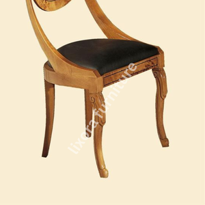 Silla de Comedor de Madera de Burl Hecha a Mano de Lujo, Respaldo Curvo Elegante, Asiento Tapizado en Cuero Negro - Product Image 4