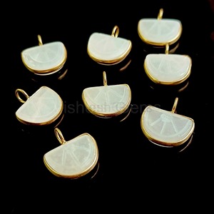 Natural White Moonstone Melon Shape Hand Carved Gemstone Charm Sterling <b>Silver</b> Leaf Citrine Charm Jewelry Pendant For Women Bulk - Product Image 3