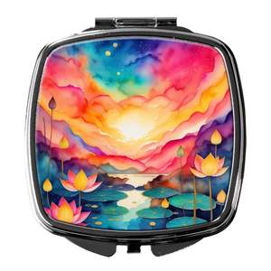 Colorful Lotus Decorative Travel Makeup <b>Mirror</b> Compact Folding Handheld <b>Pocket</b> <b>Mirror</b> for Women and Girls Gift - Product Image 1
