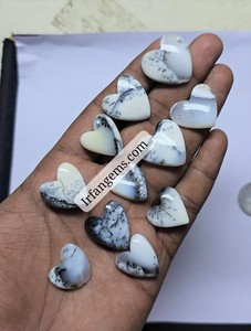 Opale dendritique, qualité AAA+, 100% naturelle, forme cœur, cabochon, pierre précieuse non montée pour la création de bijoux. - Product Image 1