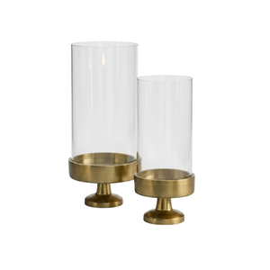 Handmade Home Decor Lanterns Custom Size Shape Metal <b>Candle</b> Stand Gold Pillar Stand with Glass <b>Hurricane</b> Tabletop - Product Image 1