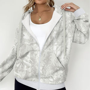 Ventes en gros de sweats à capuche surdimensionnés pour femmes avec fermeture éclair, 100% coton, logo personnalisé sur le devant, vêtements de rue - Product Image 6