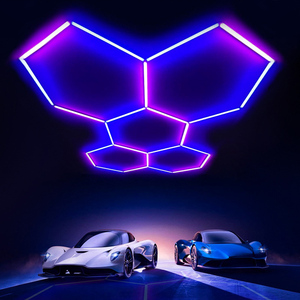 Hexagonal LED <b>Lights</b> for Garage Plastic Interlocking Flooring Used in Car <b>Workshop</b> Garages - Product Image 3