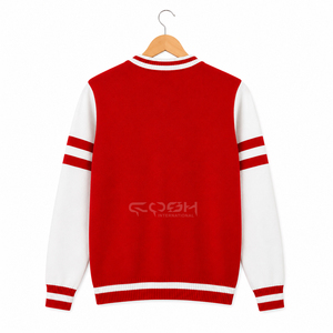 Cosh เสื้อสเวตเตอร์แขนยาวแบบถักคอวีแขนยาวระบายอากาศได้ดีสีตัดกันสีแดงขาว - Product Image 5