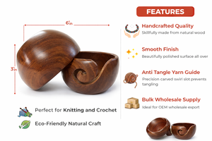 Bol à fil en bois léger fait main, finition lisse, style artisanal, organisateur pour tricot et crochet, outil anti-emmêlement, vente en gros OEM - Product Image 6