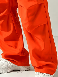 Pantalon de jogging cargo orange pour homme, taille élastique avec cordon de serrage, plusieurs poches, décontracté, respirant, léger, tissé, idéal pour l'été - Product Image 5