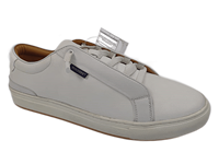 Dlords Baskets de sport blanches en cuir de vachette pour hommes, à lacets, respirantes, avec semelle intermédiaire en EVA et semelle extérieure en TPR, légères et amortissantes