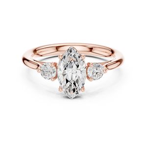 Bague de fiançailles en or rose avec diamant taille marquise et pierres latérales rondes, style classique, bijoux fins pour femmes - Product Image 1