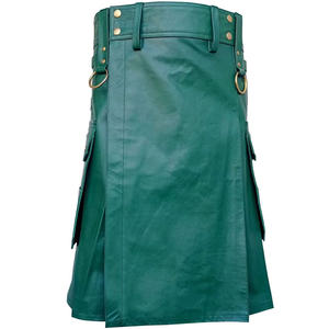Kilts pour hommes en cuir de vache vert chasseur, modèle utilitaire avec Sporran sur le devant, collection 2026 - Product Image 4