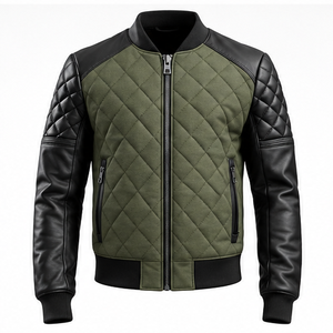 Blouson Bomber matelassé pour homme en cuir PU, col rond, à capuche, respirant, séchage rapide, fermeture éclair, style streetwear, automne, moto, motard - Product Image 4