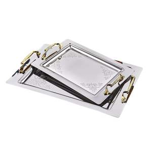 Plateau de service antique doré avec poignées, plateau décoratif vintage en métal pour bijoux, plateau de luxe pour buffet et table basse, pour la décoration intérieure - Product Image 4