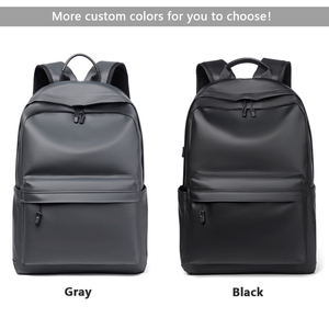Minimalist PU Leather Anti-theft <b>Backpack</b> Zipper Closure Water Resistant 20-39L Capacity Polyester <b>Computer</b> Interlayer Unisex - Product Image 2