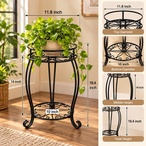 Soporte de Metal Negro de 2 Niveles para Plantas, Estante para Macetas, Decoración para Interiores, Exteriores, Jardín, Balcón, Patio y Hogar - Product Image 2