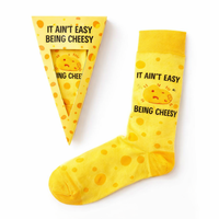 Chaussettes Jacquard Personnalisées à Motif Fromage Dessin Animé, Tricotées avec Texte Amusant, Séchage Rapide, Respirantes, Coton Spandex, Décontractées, Usage Quotidien Intérieur, Personnalisables