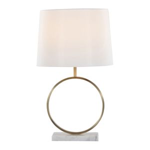 Lámpara de Mesa Moderna Moon de Mármol Blanco con Detalles en Metal Dorado y Pantalla Blanca - Product Image 2