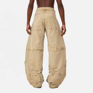 Fabrication OEM de vêtements pour hommes : Nouveau style de pantalon cargo ample multi-poches, effet délavé soleil, vintage, délavé à l'acide, avec fermeture éclair amovible - Product Image 2