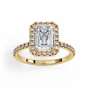 Anillo de Compromiso de Oro Amarillo de 18K con Diamante Cultivado en Laboratorio con Corte Esmeralda y Halo, 1.75ct EF VVS, Certificado IGI, Venta al Por Mayor - Product Image 1