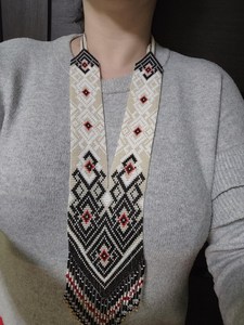 Trending Ukrainian Gerdan Necklace, Beige Ethnic <b>Beaded</b> Bib Necklace, long Necklace Ukrainian Necklace with Earring - Product Image 3
